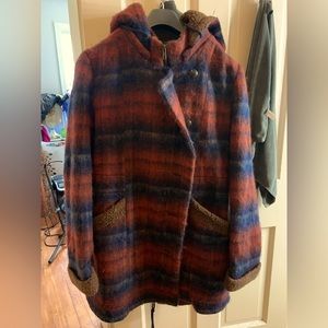 Red plaid wool duffle retro coat